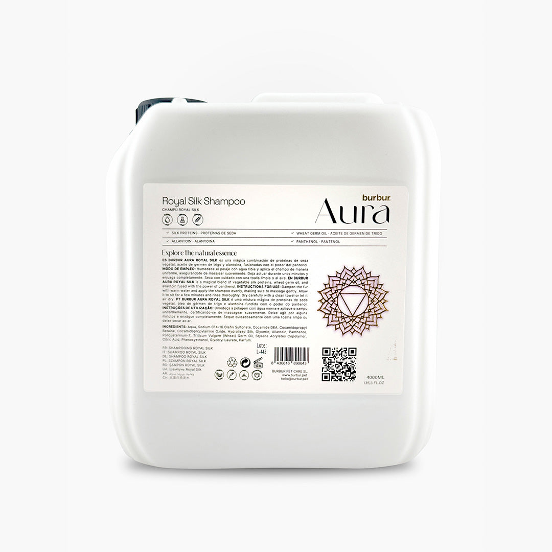 BURBUR Aura Royal Silk Shampoo for silkemyk, glansfull og næret pels 4000 ml_Wepet